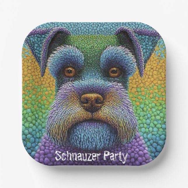 Schnauzer Party Dog Edit Text Personalise Paper Plate (Front)
