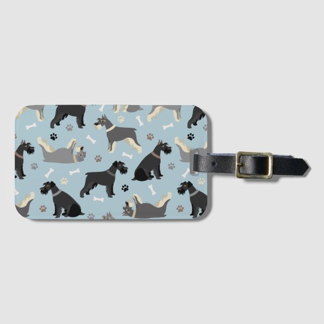 Schnauzer Paws and Bones Luggage Tag (Front Horizontal)