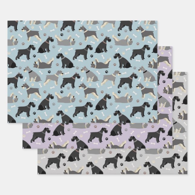 Schnauzer Paws and Bones Wrapping Paper Sheet (Set)