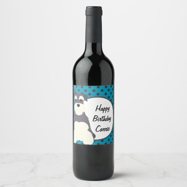 Schnauzer Polka Dots Personalised Wine Label (Front)