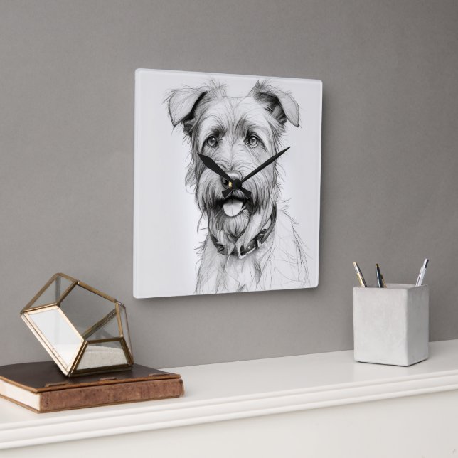 Schnauzer Portrait Pencil Sketch Square Wall Clock (Office)