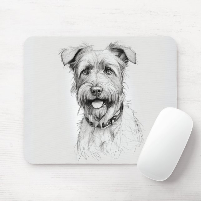 Schnauzer Portrait Sketch Mouse Mat (With Mouse)