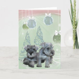 Schnauzer Puppies Pink & Green Christmas Card