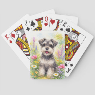 Schnauzer Puppy and Wildflower Playing Cards