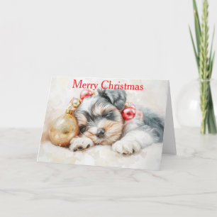 Schnauzer Puppy at Christmas Holiday Card