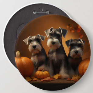 Schnauzer Puppy Autumn Delight Pumpkin 6 Cm Round Badge
