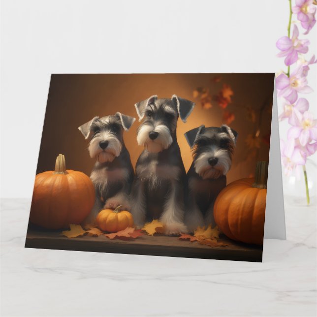 Schnauzer Puppy Autumn Delight Pumpkin  Card (Orchid)