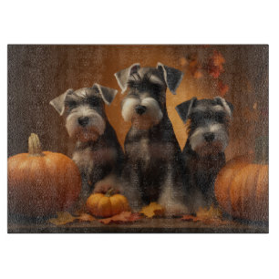 Schnauzer Puppy Autumn Delight Pumpkin Cutting Board
