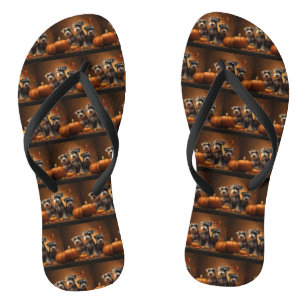 Schnauzer Puppy Autumn Delight Pumpkin  Flip Flops