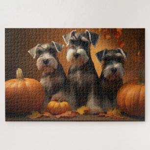 Schnauzer Puppy Autumn Delight Pumpkin  Jigsaw Puzzle