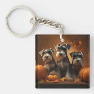 Schnauzer Puppy Autumn Delight Pumpkin Key Ring