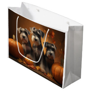 Schnauzer Puppy Autumn Delight Pumpkin  Large Gift Bag