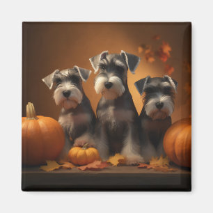 Schnauzer Puppy Autumn Delight Pumpkin Magnet