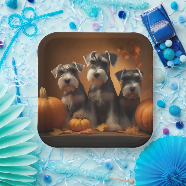 Schnauzer Puppy Autumn Delight Pumpkin  Paper Plate (Party)