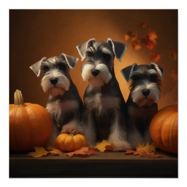 Schnauzer Puppy Autumn Delight Pumpkin  Poster (Front)
