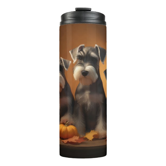 Schnauzer Puppy Autumn Delight Pumpkin  Thermal Tumbler (Front)
