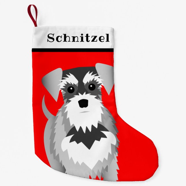 Schnauzer Puppy Bright Red Small Christmas Stocking (Front)