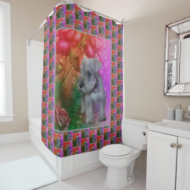 Schnauzer Puppy Dog Animal Art   Shower Curtain (In Situ)