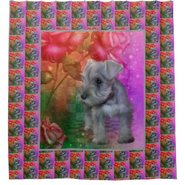 Schnauzer Puppy Dog Animal Art   Shower Curtain (Front)