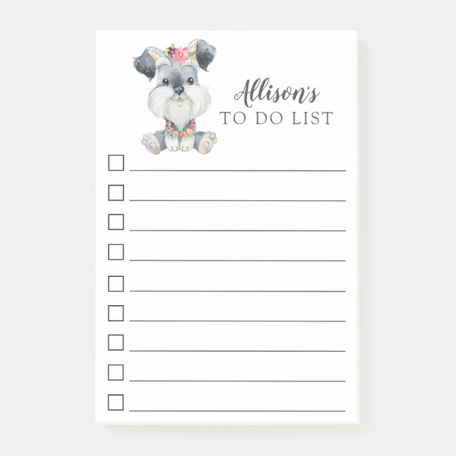 Schnauzer Puppy Dog Personalised To Do List Post-it Notes (Front)