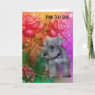 Schnauzer Puppy Roses Dog Art Photo Card