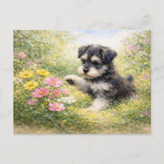 Schnauzer Puppy Springtime Flowers Postcard