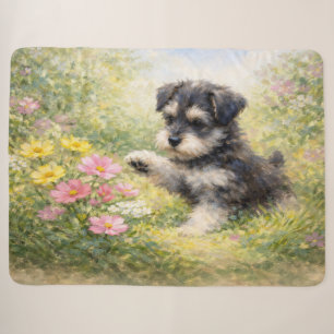 Schnauzer Puppy Springtime Flowers Sherpa Blanket