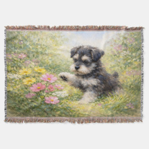 Schnauzer Puppy Springtime Flowers Throw Blanket