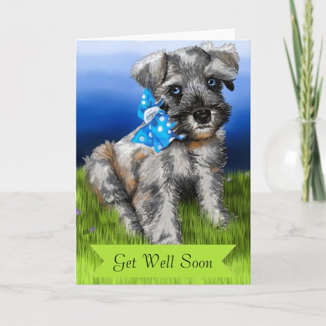 Schnauzer Puppy with Get Well Soon Card (Front)