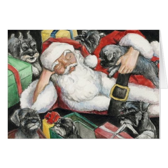 Schnauzer Pups Take over Santa Dog Christmas Card
