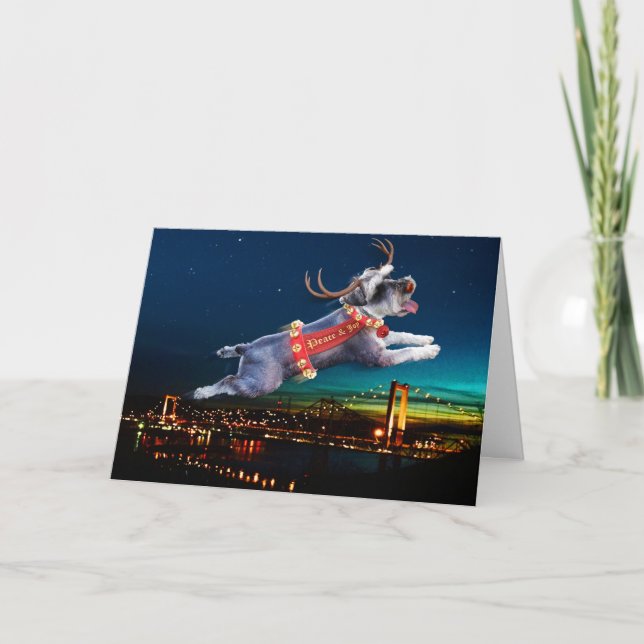 Schnauzer Reindeer Holiday Card - Carquinez Bridge (Front)