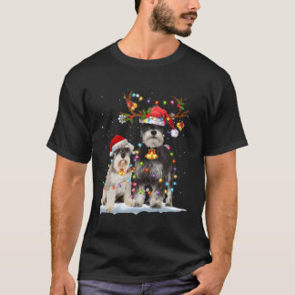 Schnauzer Reindeer Santa Hat Xmas Lights Xmas Dog  T-Shirt