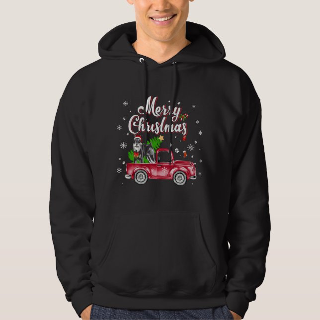 Schnauzer Retriever Rides Red Truck Christmas Paja Hoodie (Front)
