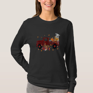 Schnauzer Riding Truck Pumpkin Autumn Leaves Fall T-Shirt