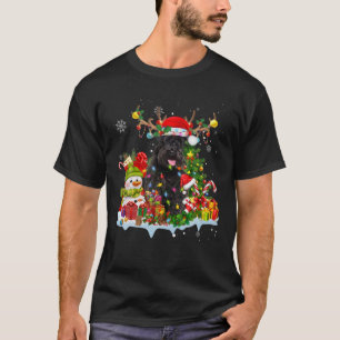 Schnauzer Santa Hat Reindeer Christmas Lights Paja T-Shirt