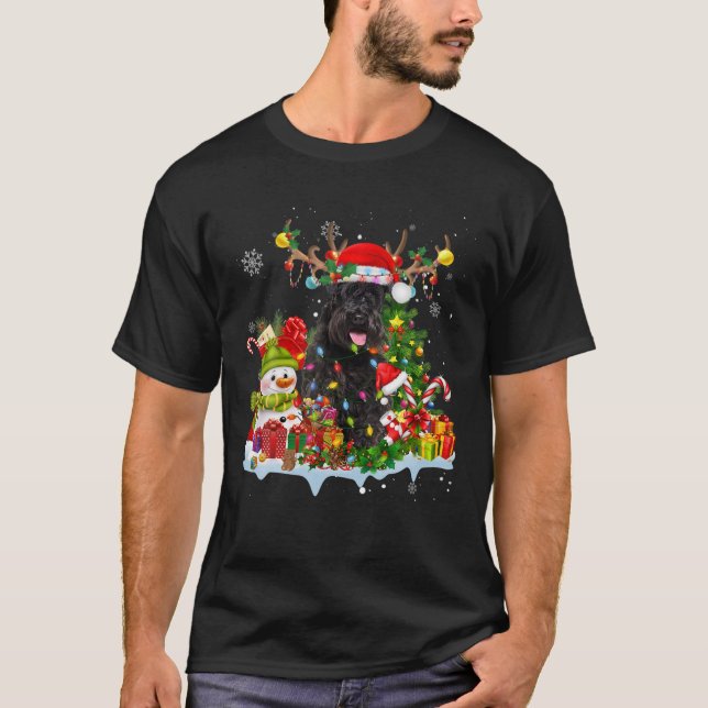 Schnauzer Santa Hat Reindeer Christmas Lights Paja T-Shirt (Front)