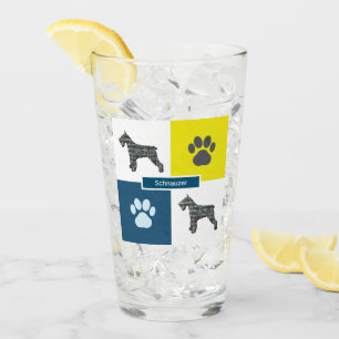 Schnauzer Silhouette Dog & Paw Y&B Grid Glass