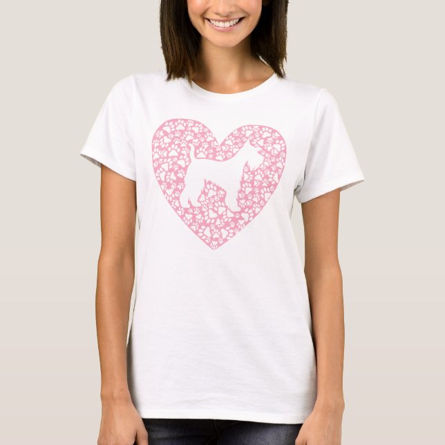 Schnauzer Silhouette Heart Paws Adorable T-Shirt (Front)