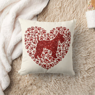 Schnauzer Silhouette Heart Paws Print - Dog Lover Cushion