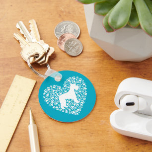 Schnauzer Silhouette Heart Paws Print - Dog Lover Key Ring