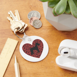 Schnauzer Silhouette Heart Paws Print - Dog Lover Key Ring