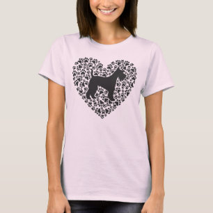 Schnauzer Silhouette Heart Paws Print - Dog Lover T-Shirt