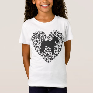 Schnauzer Silhouette Heart Paws Print - Dog Lover  T-Shirt