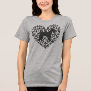 Schnauzer Silhouette Heart Paws Print - Dog Lover Tri-Blend Shirt