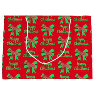 Schnauzer Silhouette Red Christmas Dog & Green Bow Large Gift Bag
