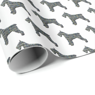 Schnauzer Silhouette Yellow & Black Grid Wrapping Paper