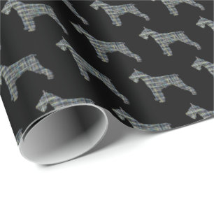 Schnauzer Silhouette Yellow & Black Grid Wrapping  Paper