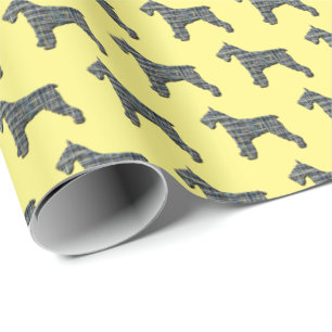 Schnauzer Silhouette Yellow & Black Grid Wrapping  Paper