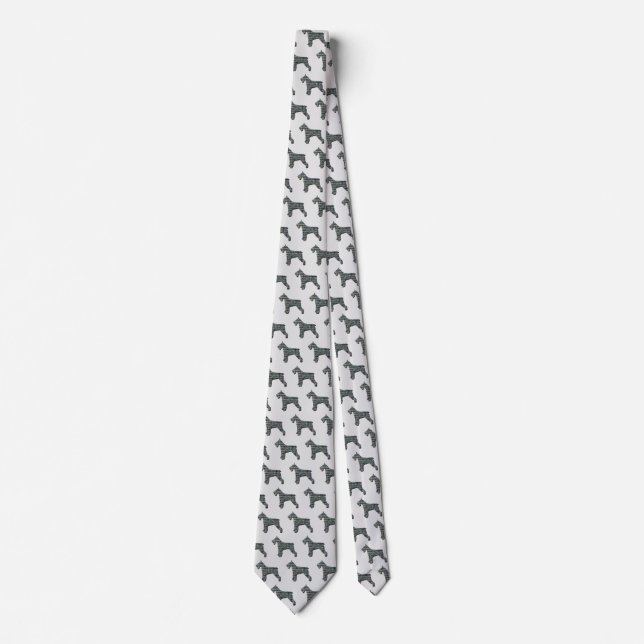 Schnauzer Silhouette Yellow & Blk Grid Light Grey Tie (Front)