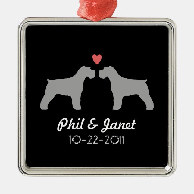 Schnauzer Silhouettes Love Dogs Newlywed Custom Metal Tree Decoration (Front)